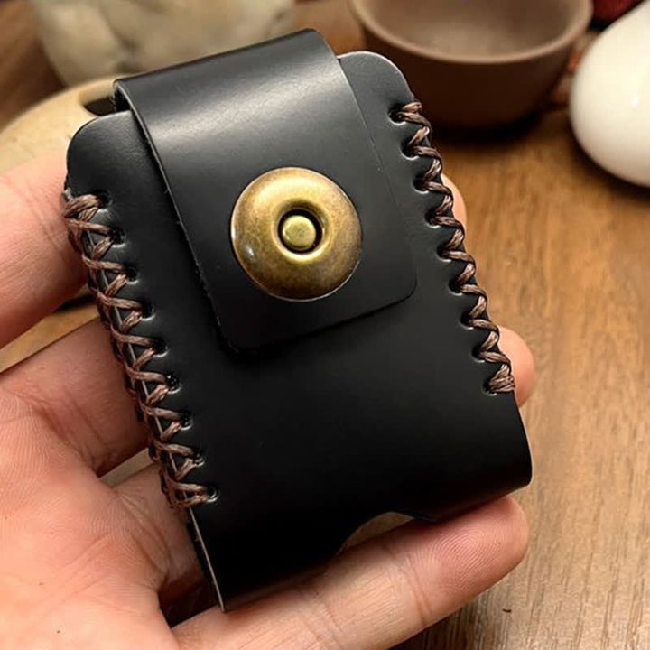 Borsa da cintura in pelle con porta accendino fatto a mano con design da cucito - Nero - image 4