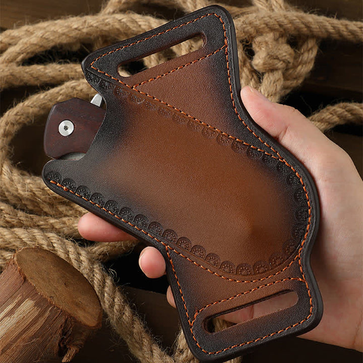 Borsa da cintura in pelle con fodero per coltello pieghevole portautensili marrone - image 4
