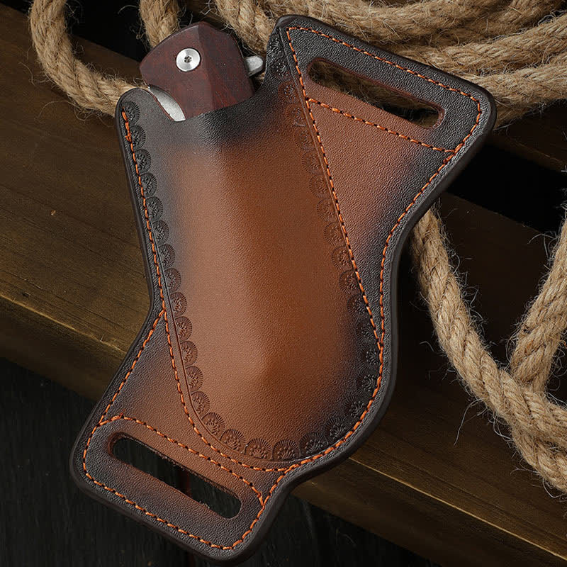 Borsa da cintura in pelle con fodero per coltello pieghevole portautensili marrone - image 3