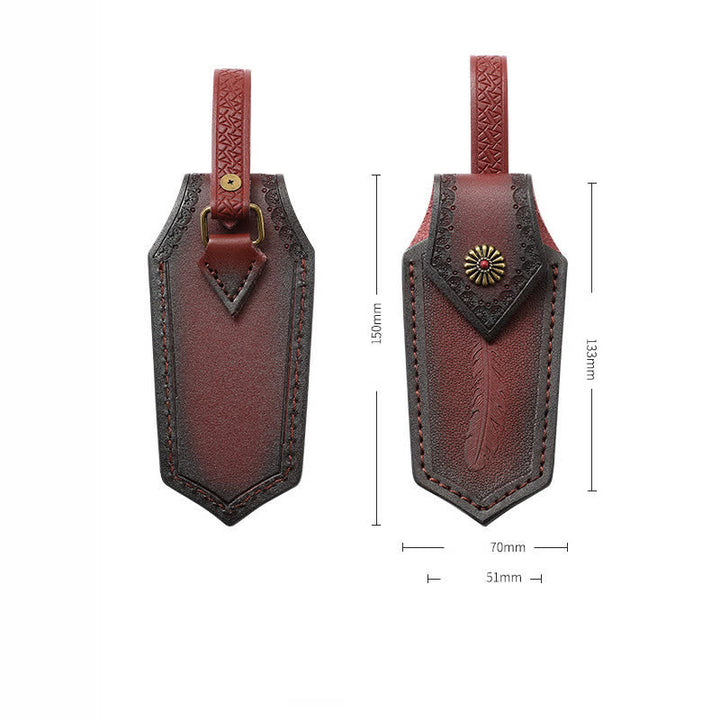Custodia a libro con custodia in pelle con goffratura a piuma per coltello pieghevole - Rosso scuro - image 9