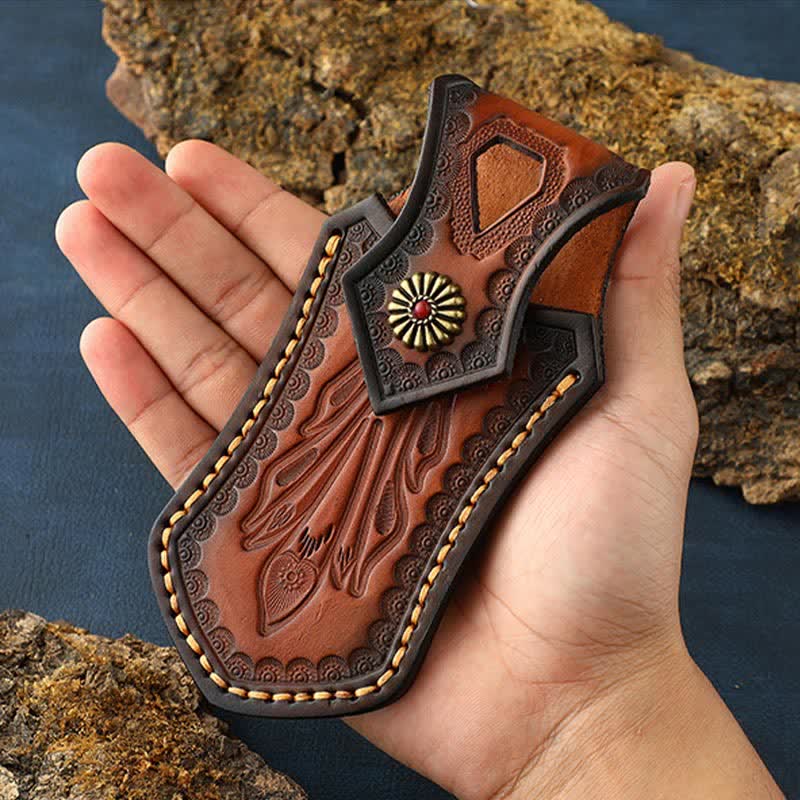 Retro Flip Cover Outdoor Activities Coltello pieghevole Fodero Cintura in pelle Borsa - image 5