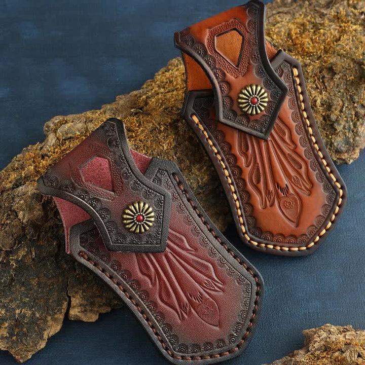 Retro Flip Cover Outdoor Activities Coltello pieghevole Fodero Cintura in pelle Borsa - image 8