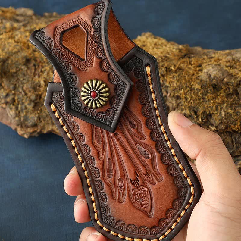 Retro Flip Cover Outdoor Activities Coltello pieghevole Fodero Cintura in pelle Borsa - image 3