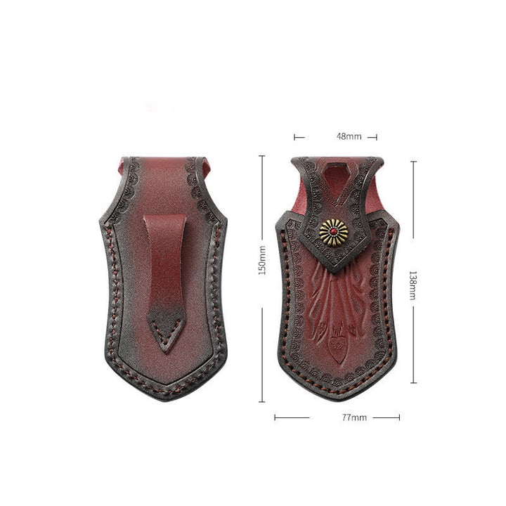 Retro Flip Cover Outdoor Activities Coltello pieghevole Fodero Cintura in pelle Borsa - Rosso scuro - image 10