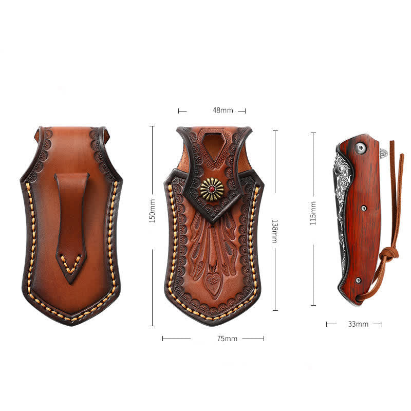 Retro Flip Cover Outdoor Activities Coltello pieghevole Fodero Cintura in pelle Borsa - image 9