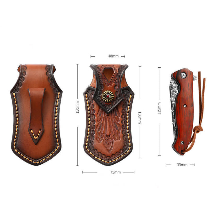 Retro Flip Cover Outdoor Activities Coltello pieghevole Fodero Cintura in pelle Borsa - image 9