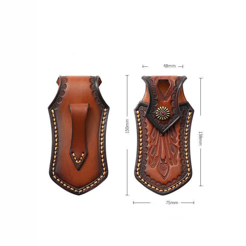 Retro Flip Cover Outdoor Activities Coltello pieghevole Fodero Cintura in pelle Borsa - Marrone - image 2