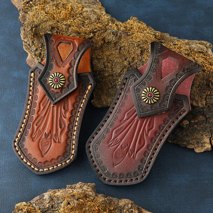 Retro Flip Cover Outdoor Activities Coltello pieghevole Fodero Cintura in pelle Borsa - image 1