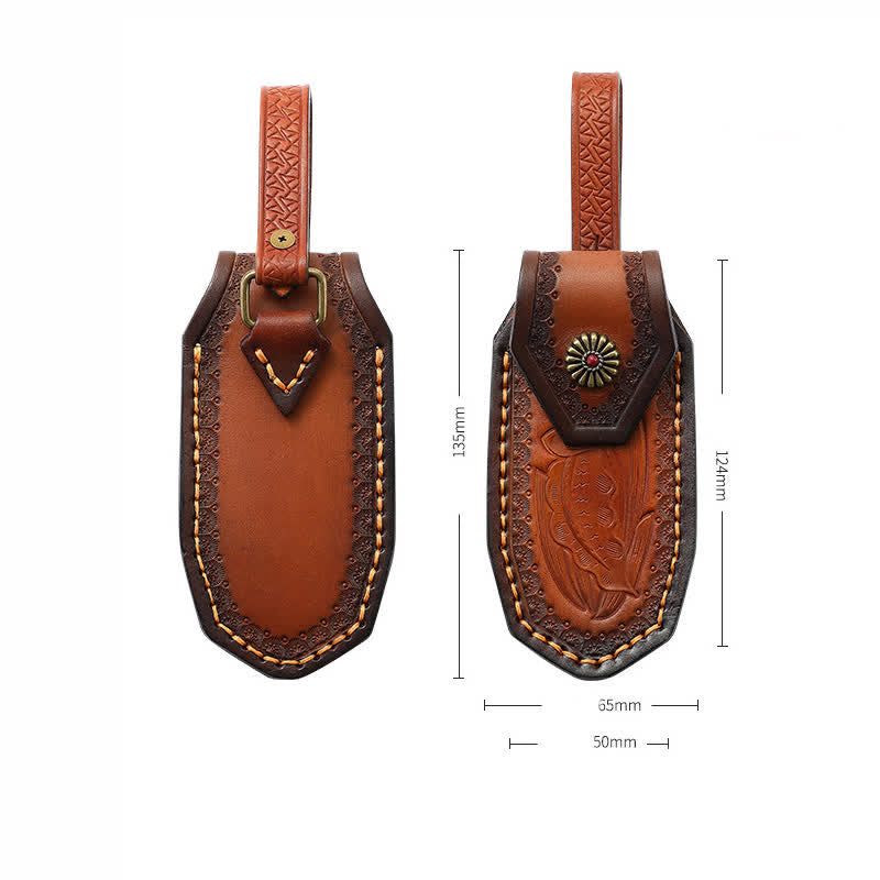 Fodero per coltello pieghevole con motivo in rilievo e borsa in pelle con cintura - Marrone - image 2