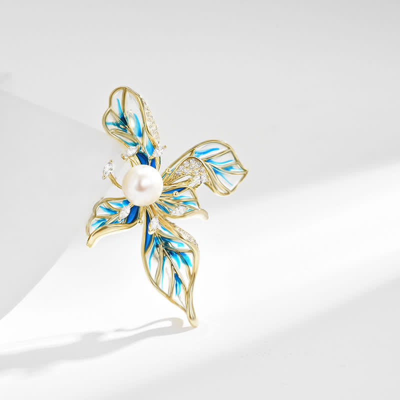 Spilla decorativa di lusso da donna con perle di iris blu - image 4