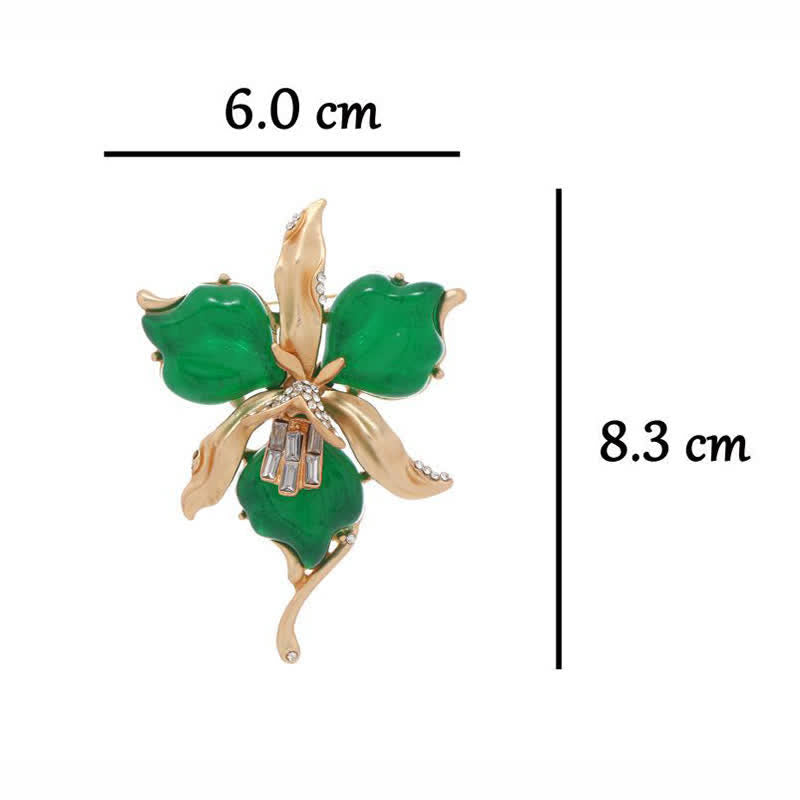 Spilla da donna in ottone metallizzato con fiore di orchidea in resina a forma di petalo - image 7