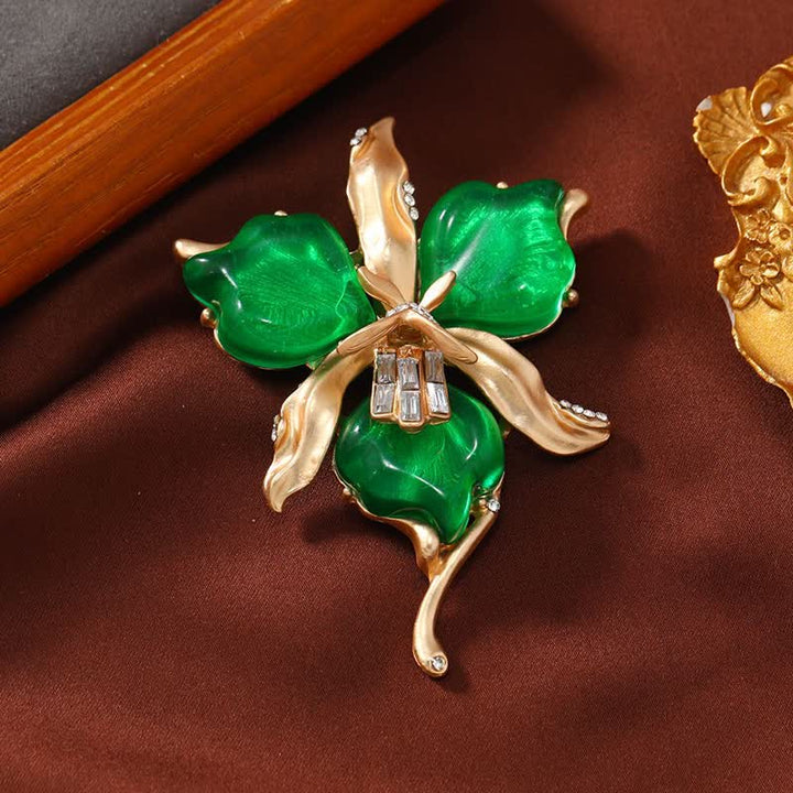 Spilla da donna in ottone metallizzato con fiore di orchidea in resina a forma di petalo - Verde - image 5