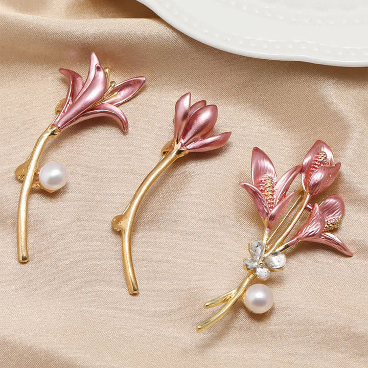 Spilla da donna a forma di tulipano rosa smaltato