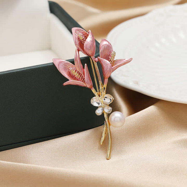Spilla da donna a forma di tulipano rosa smaltato