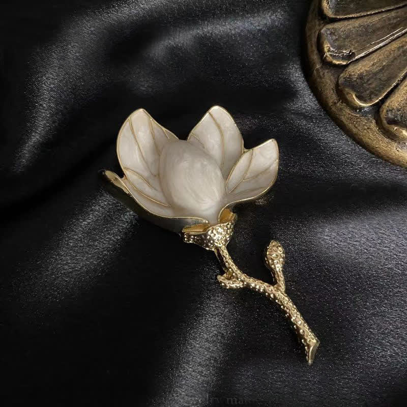 Spilla da donna in stile corte esagerato con magnolia bianca - Bianco - image 0