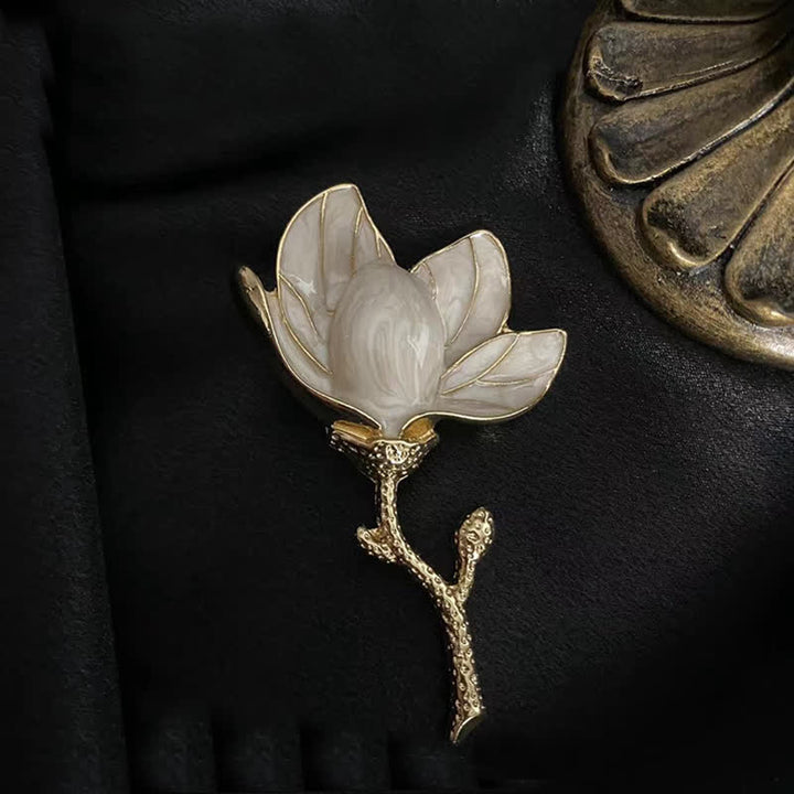 Spilla da donna in stile corte esagerato con magnolia bianca - image 2
