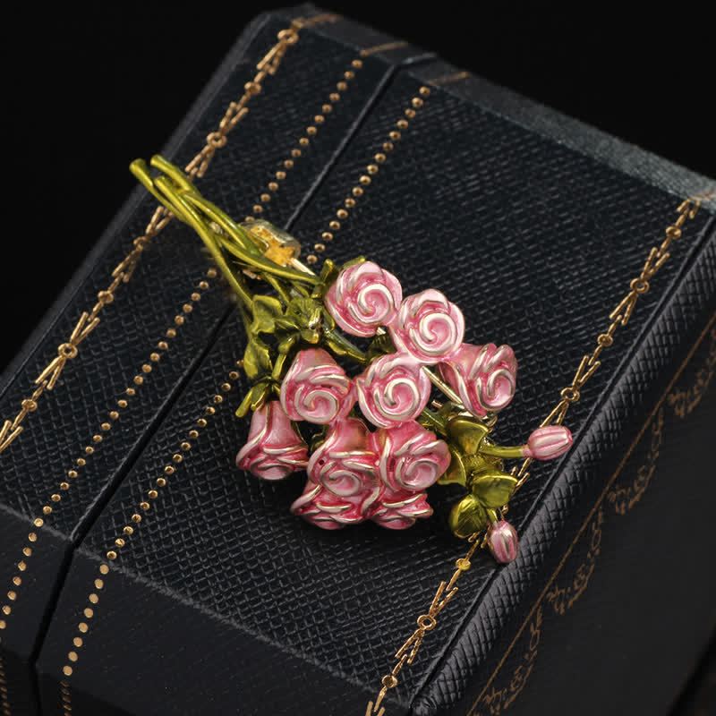 Spilla da donna con bouquet di rose rosa e verdi - image 5