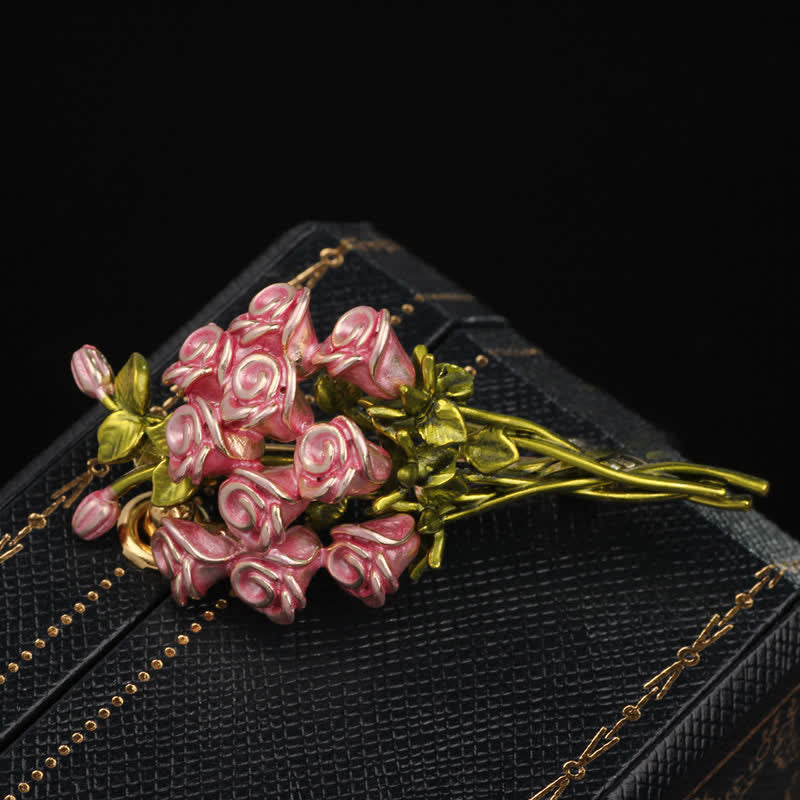 Spilla da donna con bouquet di rose rosa e verdi - image 4