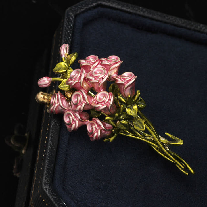 Spilla da donna con bouquet di rose rosa e verdi - image 3