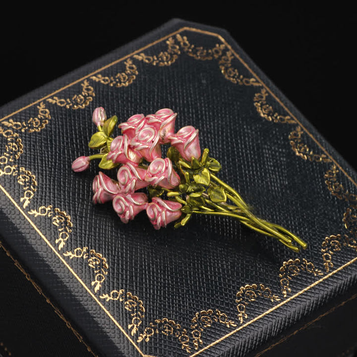 Spilla da donna con bouquet di rose rosa e verdi - image 2
