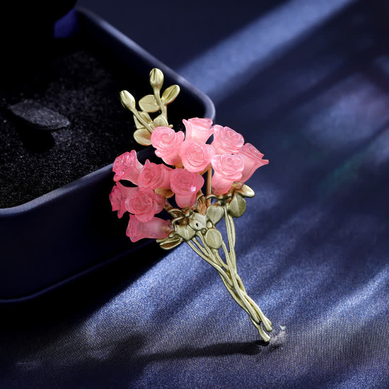 Spilla da donna con bouquet di rose rosa e verdi romantiche - Rosa e verde - image 0