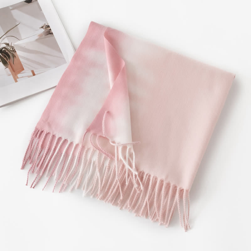 Sciarpa unisex in finto cashmere con frange colorate sfumate - Rosa - image 10