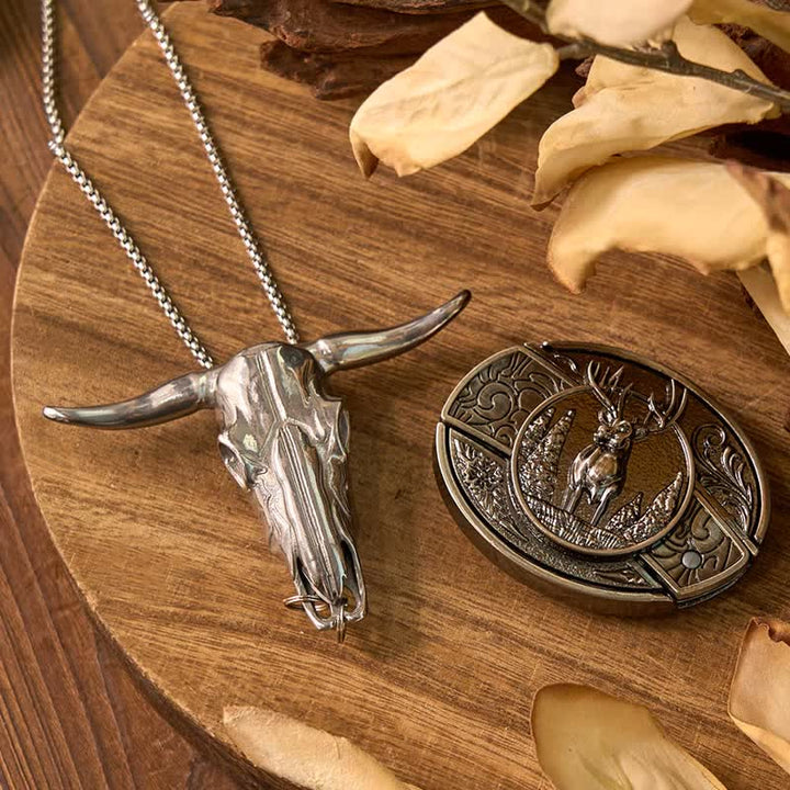 Gadget Western fai da te, fibbia per coltello nascosto, ciondolo a forma di toro Longhorn - Cervo - Senza cintura - Non incluso - image 14