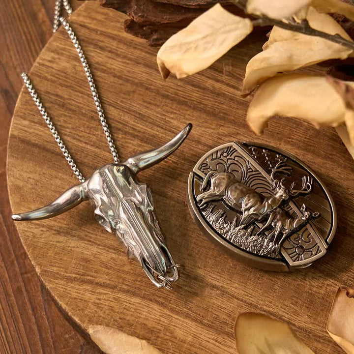 Gadget Western fai da te, fibbia per coltello nascosto, ciondolo a forma di toro Longhorn - Cervi doppi - Senza cintura - Non incluso - image 8