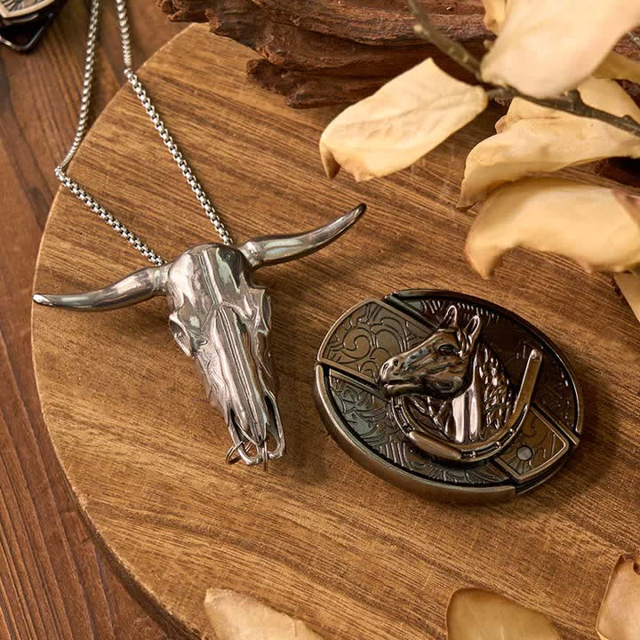 Gadget Western fai da te, fibbia per coltello nascosto, ciondolo a forma di toro Longhorn - Cavallo - Senza cintura - Non incluso - image 38