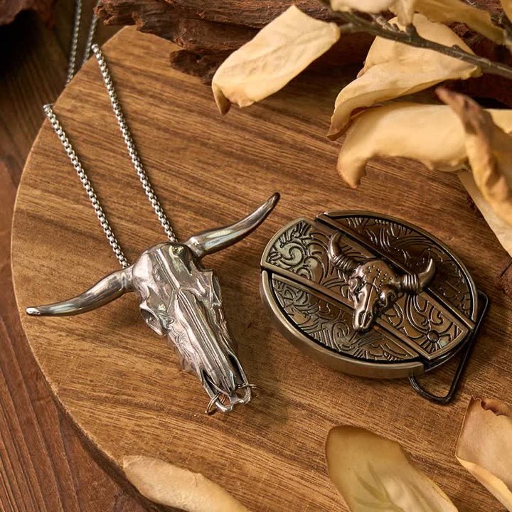 Gadget Western fai da te, fibbia per coltello nascosto, ciondolo a forma di toro Longhorn - Toro - Senza cintura - Non incluso - image 32