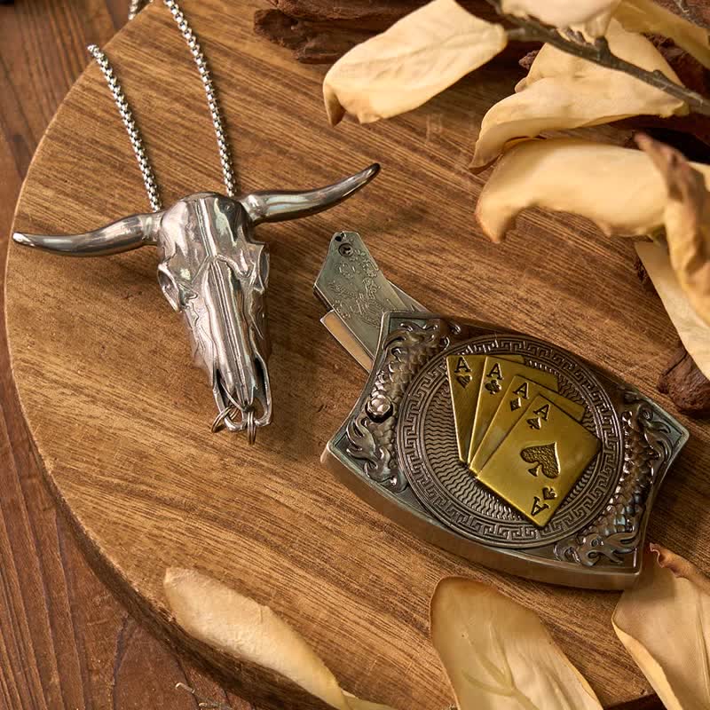 Gadget Western fai da te, fibbia per coltello nascosto, ciondolo a forma di toro Longhorn - Poker d'oro - Senza cintura - Non incluso - image 71