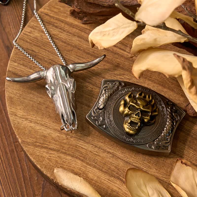 Gadget Western fai da te, fibbia per coltello nascosto, ciondolo a forma di toro Longhorn - Teschio d'oro - Senza cintura - Non incluso - image 64