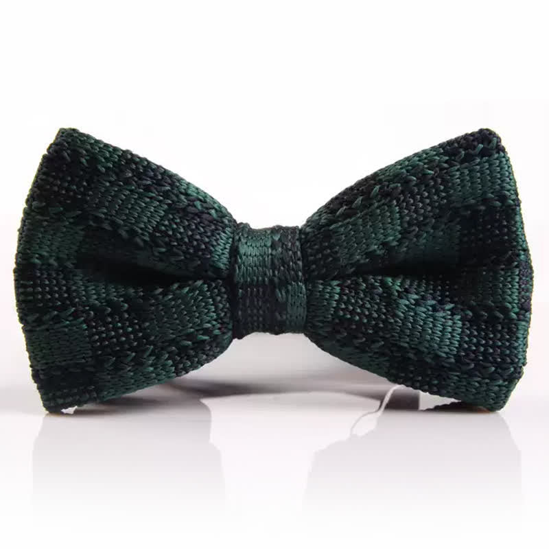 Papillon lavorato a maglia con motivo a scacchiera da uomo - Verde scuro - image 1