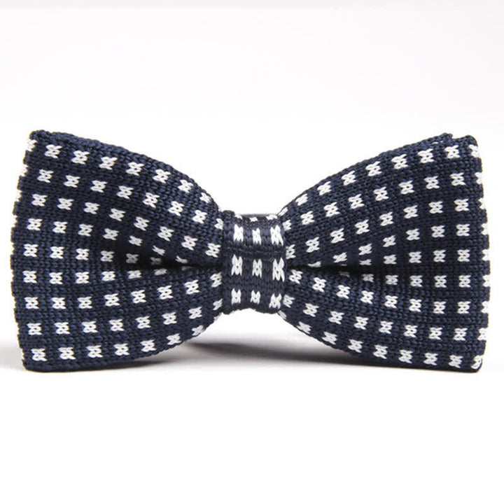 Papillon lavorato a maglia con motivo pied de poule da uomo - Blu marino e bianco - image 3