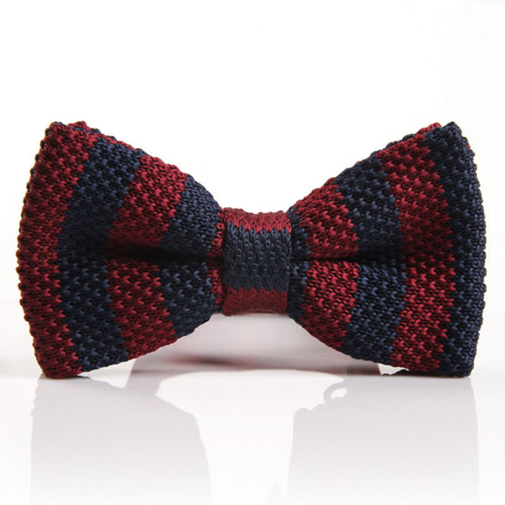 Papillon lavorato a maglia a righe con doppio colore abbinato da uomo - Rosso scuro e blu navy - image 0