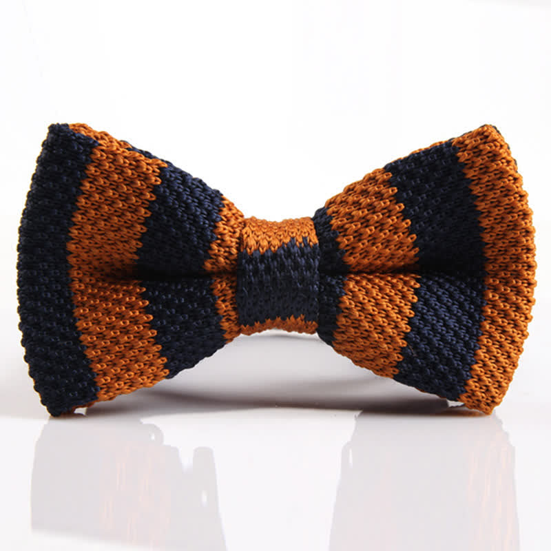 Papillon lavorato a maglia a righe con doppio colore abbinato da uomo - Arancione e blu navy - image 2
