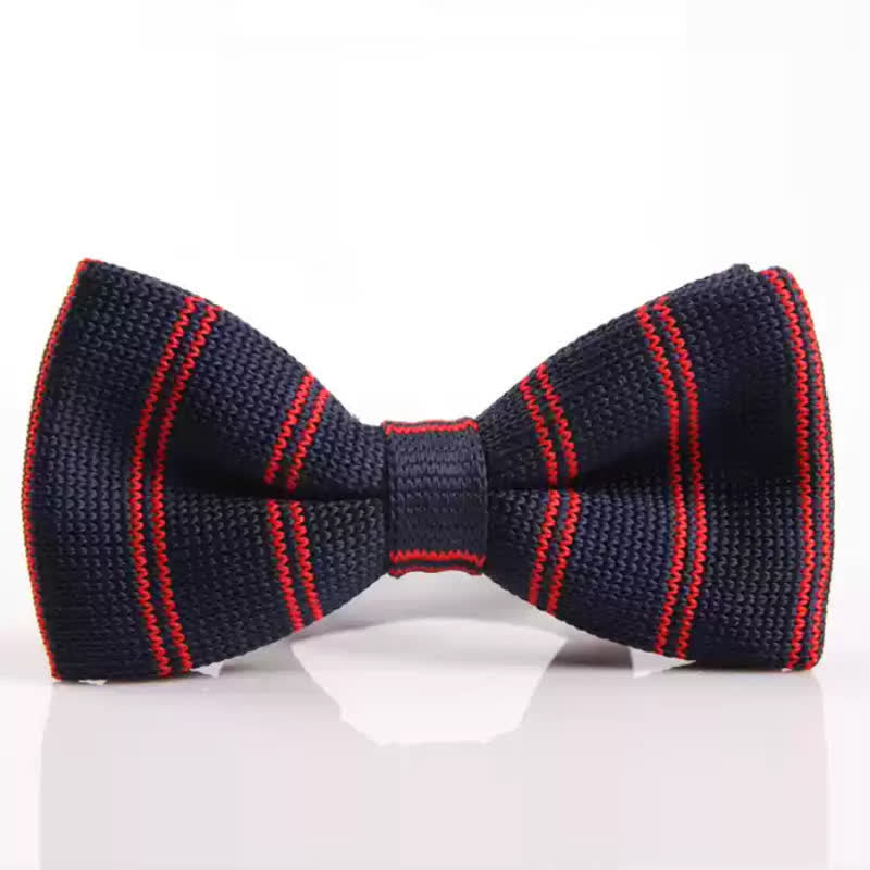 Papillon lavorato a maglia con motivo a righe semplici da uomo - Blu marino e rosso - image 1