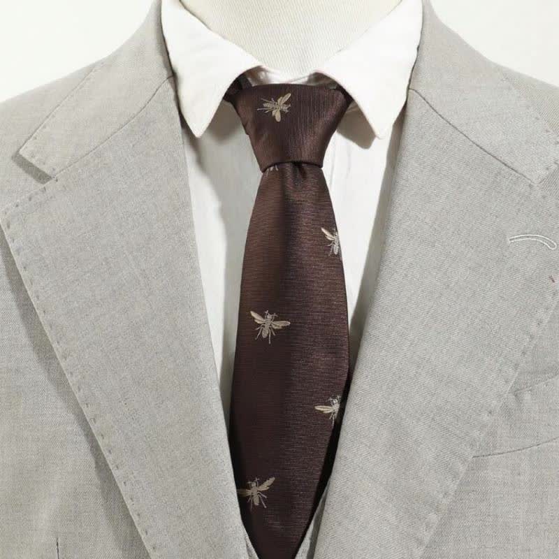 Cravatta da uomo con motivo vintage a insetti marrone scuro - Marrone scuro - image 0
