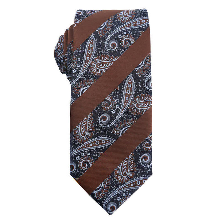 Cravatta a righe Paisley serie marrone caffè da uomo - Stile n. 4 - image 5