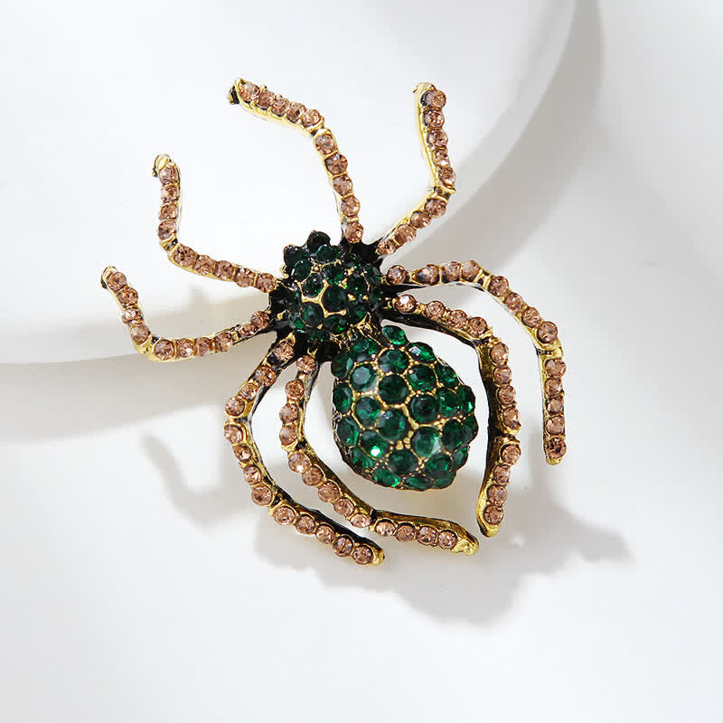 Spilla unisex vintage con strass a forma di ragno - Verde scuro - image 0