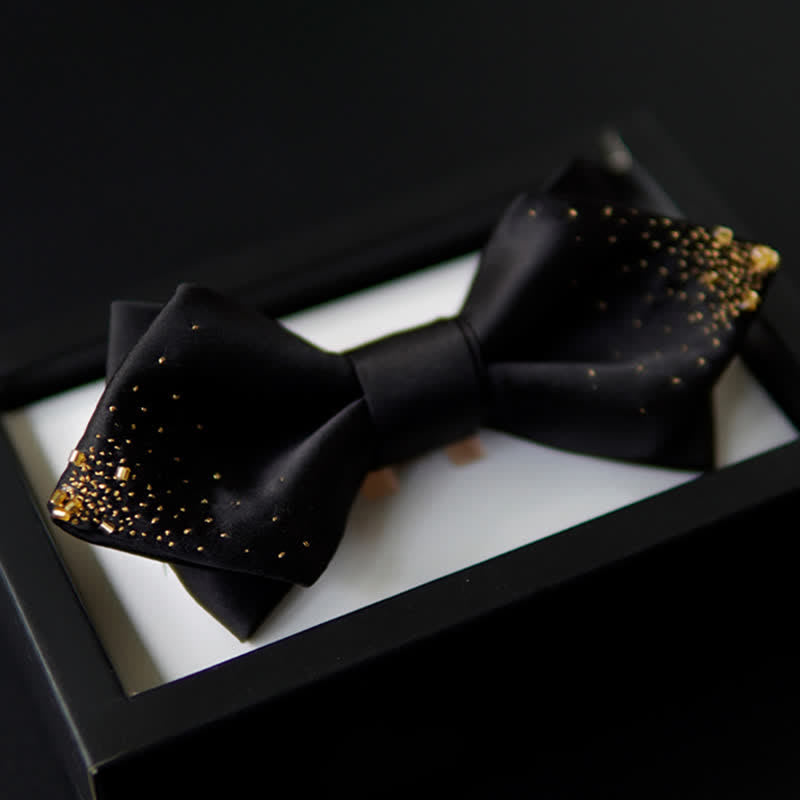 Papillon a punta doppio strato in filo d'oro nero da uomo - Nero - image 0