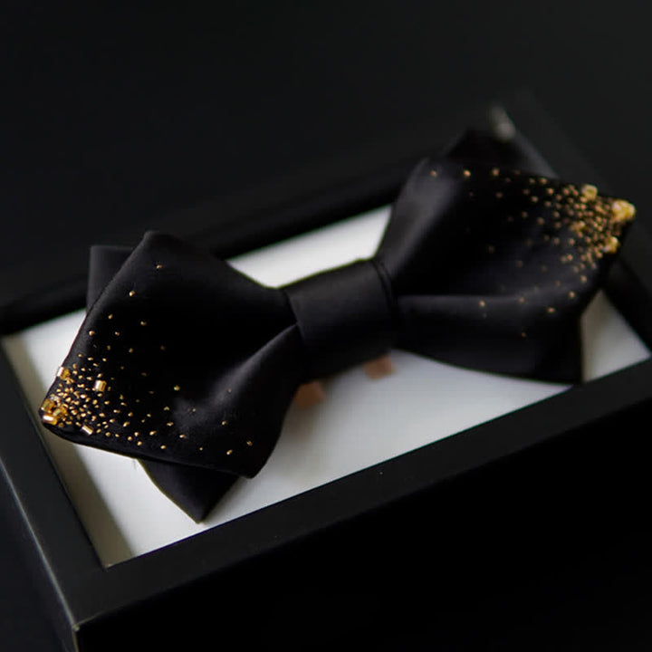 Papillon a punta doppio strato in filo d'oro nero da uomo - Nero - image 0