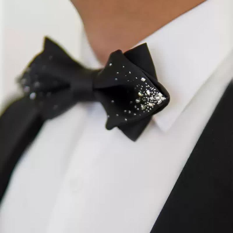 Papillon a punta doppio strato in filo d'argento nero da uomo - image 1