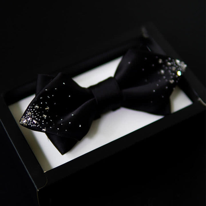 Papillon a punta doppio strato in filo d'argento nero da uomo - Nero - image 0