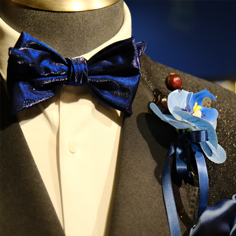 Set di 3 fazzoletti con spilla e papillon a coda di pesce con motivo Phalaenopsis blu da uomo - image 1