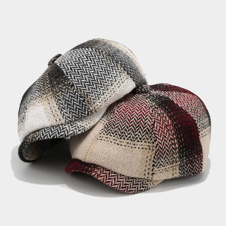 Cappello basco da giornalaio a spina di pesce con frange di colore sfumato - image 3
