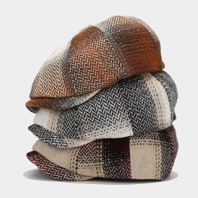 Cappello basco da giornalaio a spina di pesce con frange di colore sfumato - image 1