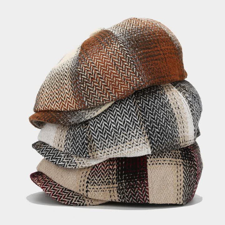 Cappello basco da giornalaio a spina di pesce con frange di colore sfumato - image 1