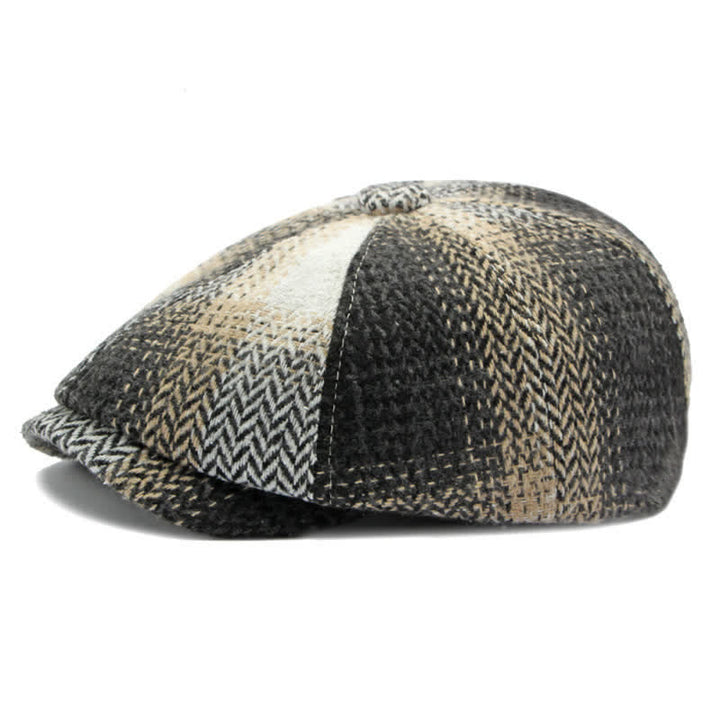Cappello da giornalaio a righe a spina di pesce in stile britannico - Nero - Regolabile (21 5/8"-23 1/4") - image 6