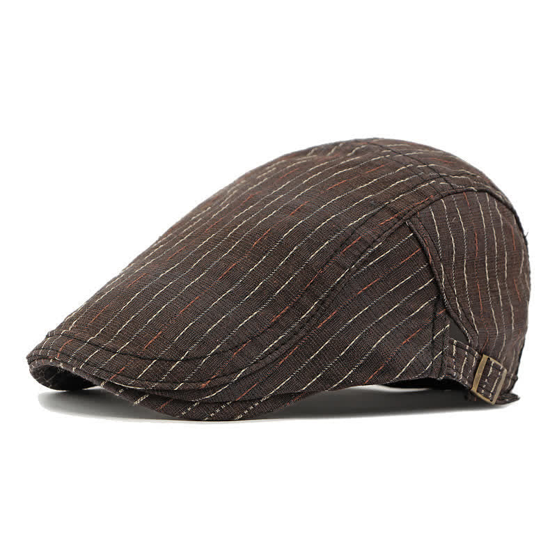 Cappello basco piatto classico a righe casual con visiera - Marrone scuro - Regolabile (21 5/8"-23 5/8") - image 0